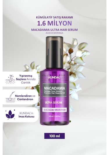 Kuru Ve Yıpranmış Saçlara Onarıcı Bakım Serumu Kundal Macadamia Ultra Hair Serum Acacia Moringa