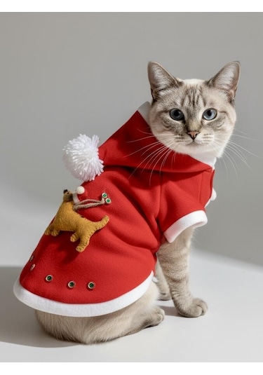 Buddy Kapşonlu Yılbaşı Kedi Sweatshirt Noel