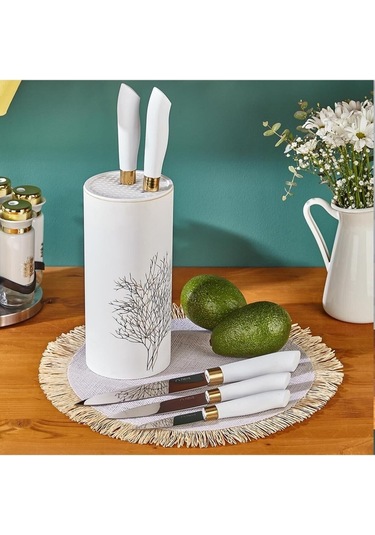 N3483 Çınar Naturel 6 Lı Silindir Bıçak Seti Beyaz