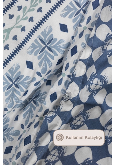 Elart Amanda Nevresim Takımı Çift Kişilik %100 Pamuk Ranforce Lastikli Çarşaf 200x220 Cm Mavi MAVI