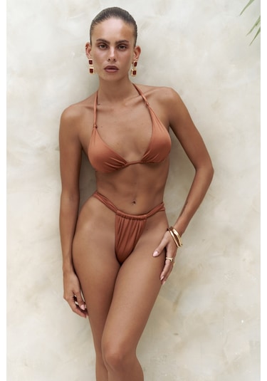 Mai Collection Mai Studios Co. Dahlia Askısı Düğüm Detaylı Kiremit Bikini Üstü Kiremit