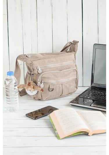 Krinkıl Su Geçirmez Kumaş Çok Gözlü Çapraz Kol Ve Omuz Postacı Çantası Taş Rengi 9507 Taş
