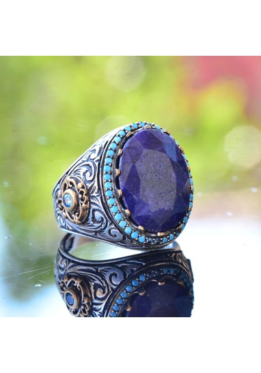 Gerçek Doğal Mavi Safir Taşlı Yüzük, 925 Ayar Gümüş Yüzük, 12.20 Karat, Özel Yüzük Gümüş