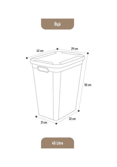 İronika Slim Kapaklı Dekoratif Kirli Çamaşır Sepeti 45 Litre - Kahve Kahverengi
