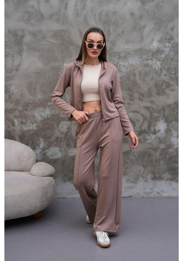 Elaxi Modal Kumaş Slim Fit Kapüşonlu İkili Takım VİZON