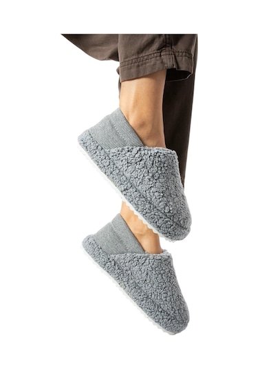 Kadın Lastikli Kaymaz Taban Peluş Havlu Kumaş Ev Ayakkabısı Panduf Gri-gri Gri