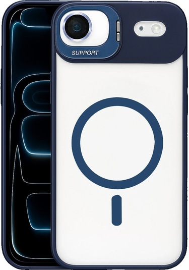 İphone Uyumlu 17 Air Kılıf Remim Magsafe Lensli Kamera Standlı Kapak Lacivert