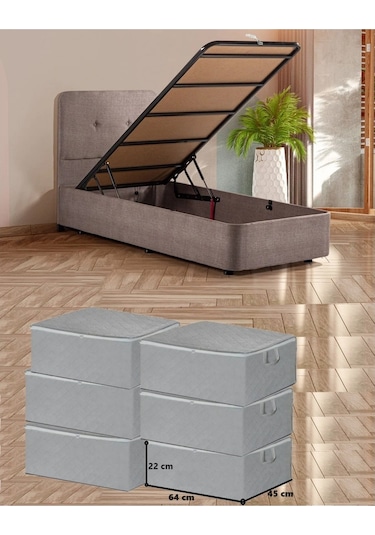Baza Altı Kaliteli Büyük Boy Saklama Hurcu 64 X 45 X 22 Cm- 6 Adet Gri
