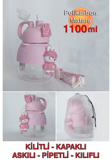 Polikarbon Figürlü Matara - 1100ml Pembe