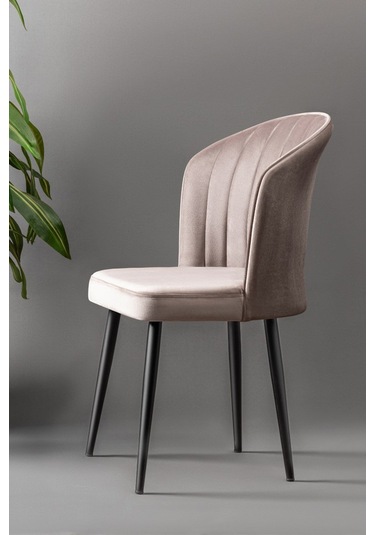 Rubi Sandalye - Babyface Kapuçino - Siyah Metal Ayak 2 Adet - Salon Sandalyesi / Mutfak Sandalyesi Kapuçino