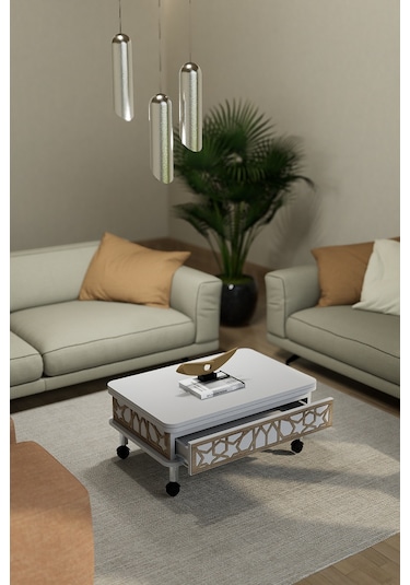 Lisa Desenli Akıllı Sehpa Tekerli Çekmeceli, Sihirli Sehpa