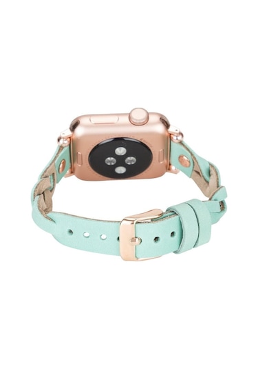 Belic Globe Apple Watch Deri Kordon Gül Altın Perçin