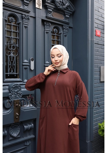 Kadın Kahve Aerobin Uzun Önü Yarım Fermuarlı İkili Takım T1218 Kahve Kahverengi