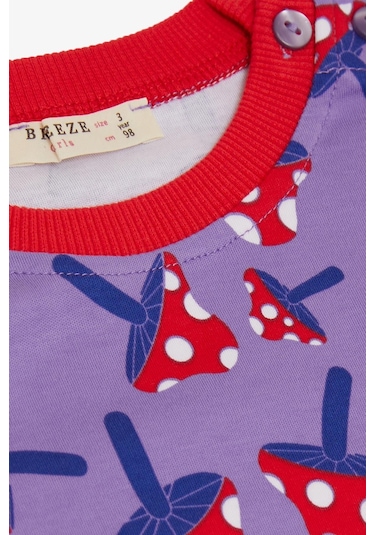 Breeze Kız Çocuk Pijama Takımı Mantar Desenli 1-4 Yaş, Lila-lila Lila