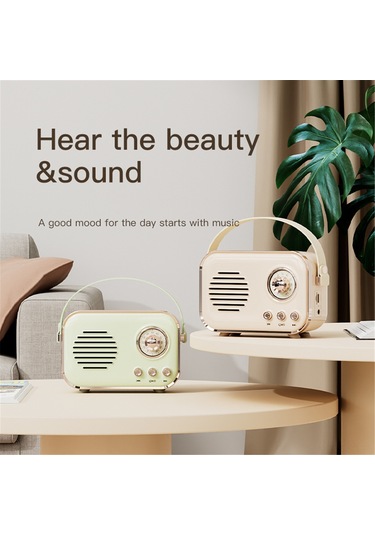 Springsun Yeşil Retro Bluetooth 5.0 Hoparlör - Fm Radyo 88-103mhz , Tf Kart, Aux Girişi, 1500mah Pil, Taşınabilir Ev Ve Dış Mekan Müzik Sistemi