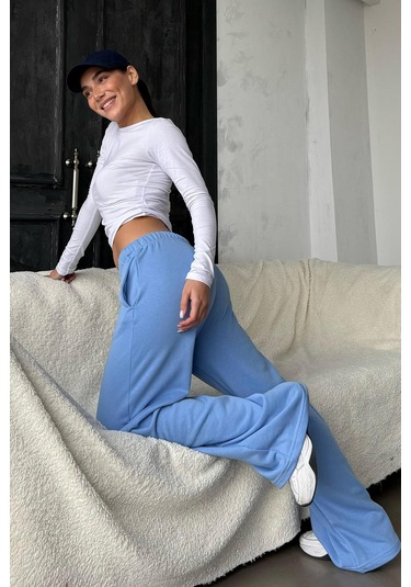 Madmext Mavi Bol Paça Kadın Eşofman Altı Mg2279 Mavi