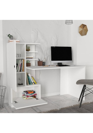 Dekorister Domingos Kitaplıklı Çalışma Masası Beyaz