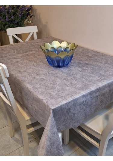 Kumaş Dokulu Tabanı Silikonlu Yıkanabilir Silinebilir Ütülenebilir Kaymaz Dekoratif Masa Örtüsü Brs021 Koyu Gri
