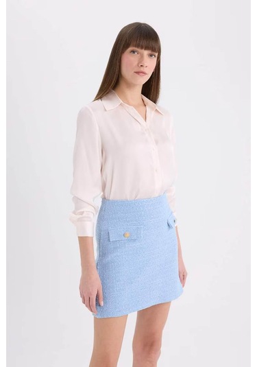 Defacto Regular Fit Basic Saten Ekru Kadın Gömlek E1783ax/er194 Ekru
