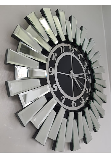 Ayna Denizi Güneş Twins Argent Black Model Gümüş Siyah Renk 70 Cm Dekoratif Aynalı Duvar Saati Gümüş - Siyah