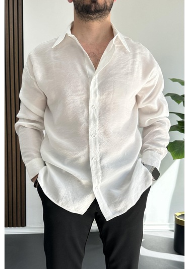 Erkek Salaş Modal Kumaş Gömlek Beyaz Edw267 Beyaz