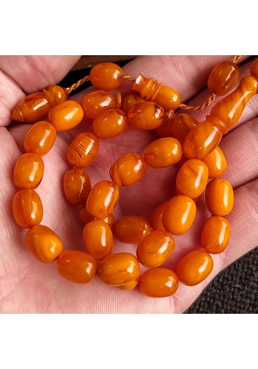 8x11 mm Mişmişi Osmanlı Benzetme Sıkma Kehribar Tesbih
