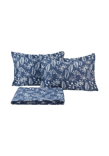 Elart Mokka Keten Görünümlü Yatak Örtüsü Pike Seti 3 Parça Çift Kişilik Lacivert