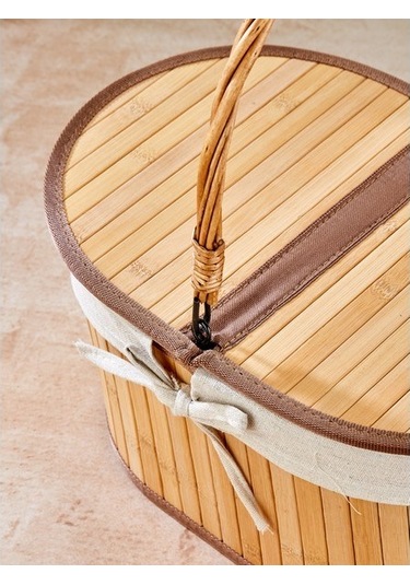 Morponi Bambu Piknik Sepeti Oval Alg Kahverengi