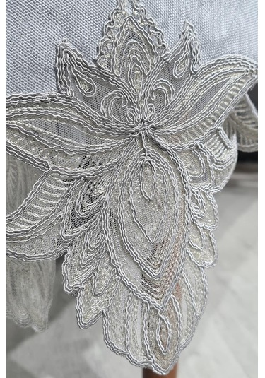 Fransız Dantelli El İşi Lotus 34 Parça Amerikan Servis Seti Gri Gri