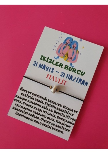 Gümüştel El Sanatları Sertifikalı Ikizler Burcu Havlit Doğal Taşlı Ip Burç Bilekliği Çok Renkli