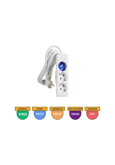Viko Multi-let 3'lü Grup Priz Topraklı Çocuk Korumalı 3 Metre Beyaz – 90113303