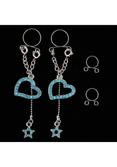 Suntek 1 Çift Dangle Meme Halkası Vücut Takısı Mavi-kalp Mavi