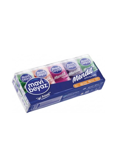 Mavi Beyaz Ultrasoft 10 Lu Paket - 3 Katlı Yumuşak Cep Mendili