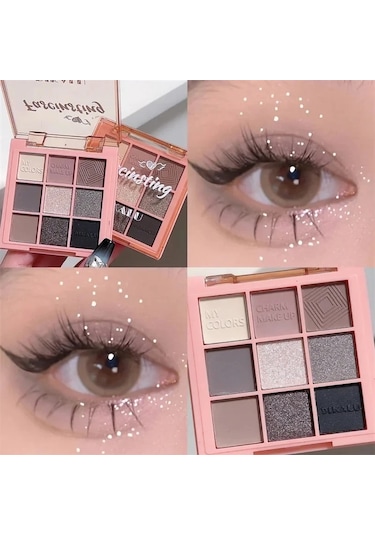 9 Renk Koyu Punk Dumanlı Göz Farı Paleti Gri Pembe Inci Mat Göz Farı Parlatıcı 16 01