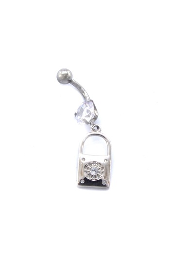 Ferizz 316l Çelik Zirkon Taşlı Kilit Piercing Prc-131 Gümüş