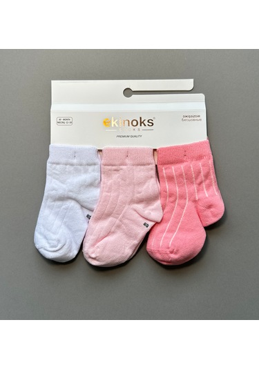 Kız Bebek 3'lü Basic Soket Çorap Seti Pudra
