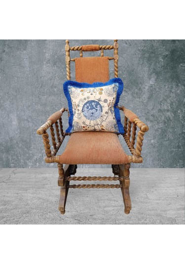 Astroloji Çift Taraflı Dekoratif Püsküllü - Saçaklı Kırlent Kılıf Karışık/Çok Renkli