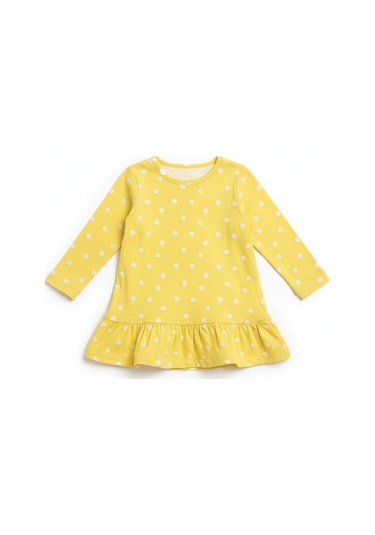 Çiçekli Uzun Kol Kız Bebek Elbise St09754 Sari