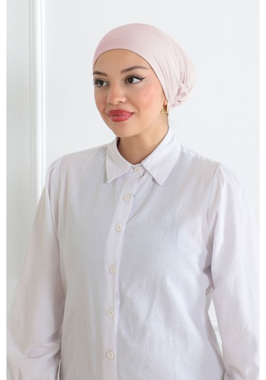 Kadın Tesettür Geniş Hacimli Pratik Ense Ve Çene Altından Geçmeli Kaymayan Çeneli Bone Pudra Pudra