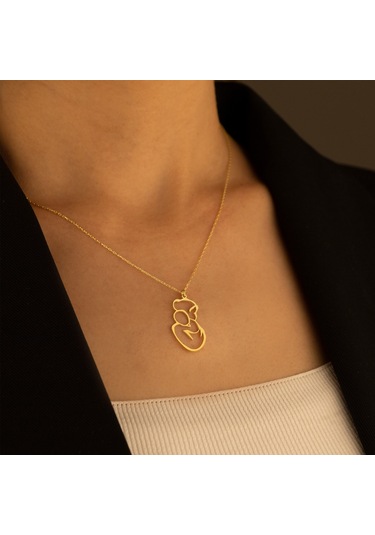 Dkmn Gümüş Anne ve Çocuk Kolye 925 Ayar Kadın Gümüş Kolye Anneler Günü Hediy