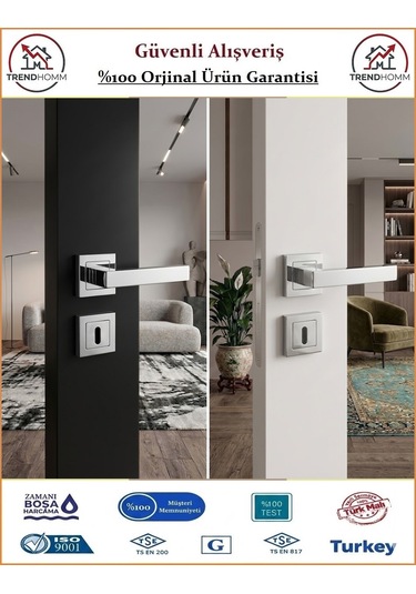 Trendhomm Lama Rozetli İç Oda Kapı Kolu - Nikel Saten - Oda