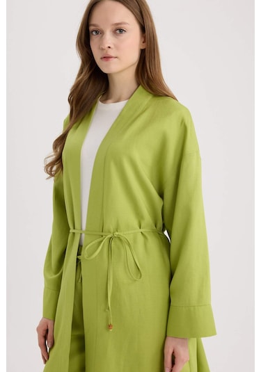 Defacto Relax Fit Kuşaklı Keten Karışımlı Kimono D8182ax25spgn698 Yeşil