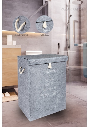 Keçe Kapaklı Çok Amaçlı Mega Kutu Gri 55x41x30 Cm Gri