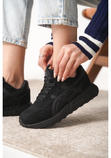 Garantili D0120 Günlük Ortopedik Kadın Sneaker Spor Ayakkabı Siyah