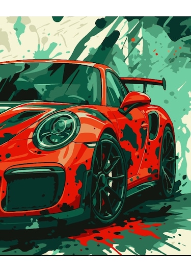 Denic Sayılarla Boyama Seti 40x50 Cm (Çıtalı) Fırça Boya Dahil Numaralı Tuval Kırmızı Araba