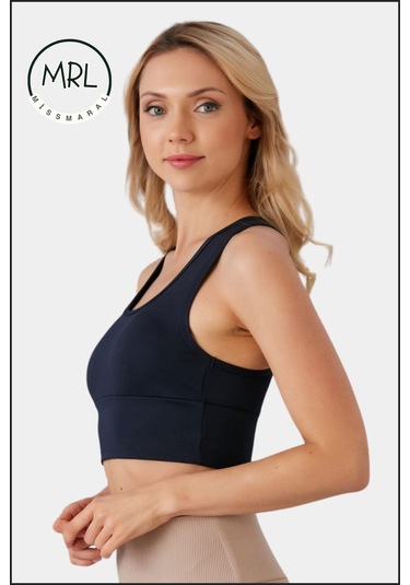 Kadın Lacivert Sporcu Sütyeni Pedli Likralı Destekleyici Su Sporları Koşu Fitness Dans Sports Bra Lacivert