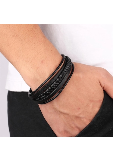 Gogoey Erkek Deri Bileklik Siyah Manyetik Toka Bileklik Db5093 Çok Renkli