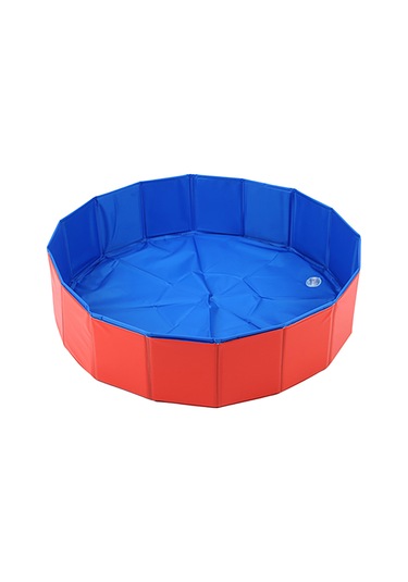 Vkemall Küçük Evcil Hayvanlar İçin Çekirdekli Katlanabilir Banyo Havuzu - 60cm Çap X 20cm Yükseklik, Pvc Malzeme, Su Çıkarma Kanalı, Kırmızı-mavi Renk