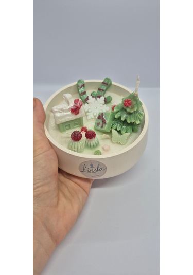 Yılbaşı Hediyelik Linda Kase Mum El Yapımı, Doğal Soya Mum Kırmızı - Yeşil - Beyaz