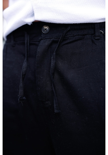 Keten Baggy Siyah Renk Erkek Pantolon-1763 Siyah